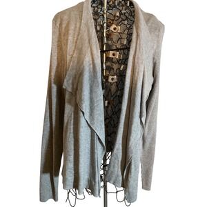 RETRO-ology Women's Light Gray Waterfall Cardigan Sweater Size L